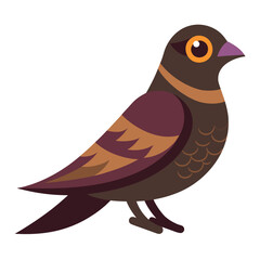 Stylized brown bird with orange eye and purple beak