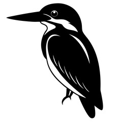 Stylized black and white kingfisher bird illustration