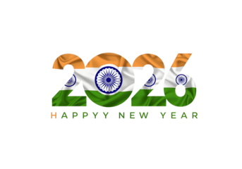 A colorful 2026 text with a Happy New Year made by indian flag against a plain 