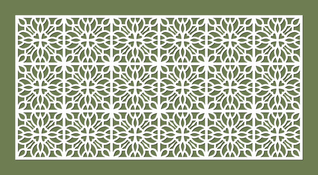 Decorative white laser cut screen with repeating geometric floral pattern isolated on vector
