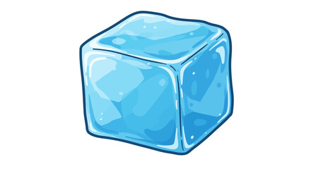 A cartoonstyle translucent blue ice cube with visible light reflections
