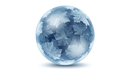 A light blue sphere filled with ice crystals casts a soft shadow on a white background