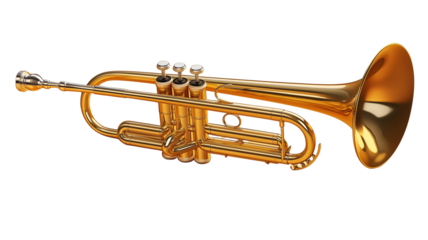 A gleaming golden trumpet, meticulously detailed, sits poised, ready to produce vibrant musical notes