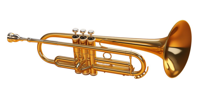 A gleaming golden trumpet, meticulously detailed, sits poised, ready to produce vibrant musical notes