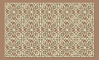 Intricate floral pattern laser cut decorative panel with repeating geometric motifs and a warm beige background vector