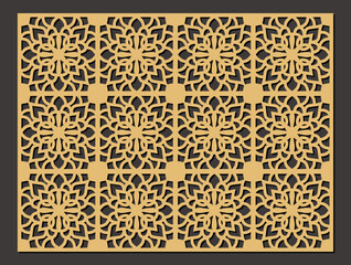 Intricate golden floral pattern laser cut screen panel with repeating geometric and organic motifs, perfect for decorative applications vector