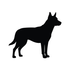 Black silhouette of a standing dog isolated on a white background, a simple and elegant graphic representation of a domestic canine