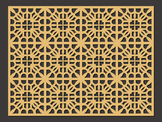 Geometric pattern laser cut panel with intricate floral and square motifs, a decorative architectural element for interior design and screens vector