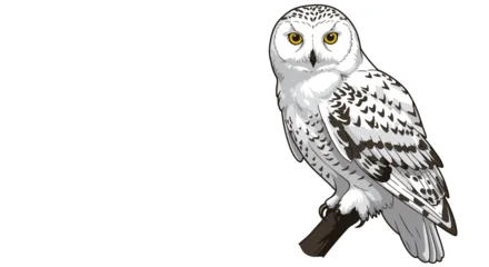 Selbstklebende Fototapeten Eulen Owl image perched snowy owl with yellow eyes on a branch  © Rama