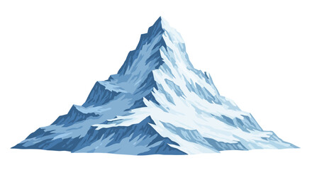 Snowcovered mountain with sharp peaks and blue shadows dominates a clear white background © Rama