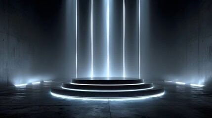 Futuristic stage with neon lights