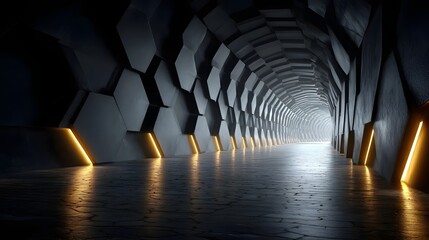 Futuristic tunnel with hexagonal walls