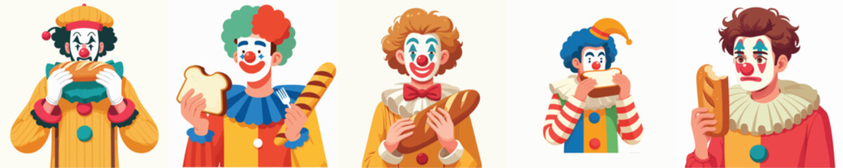 vector character clown eating bread