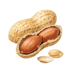 A whole peanut pod cracked open revealing two peanuts inside isolated on transparent background