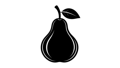 Simple silhouette of a pear with leaves.