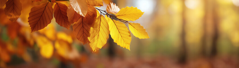 Beautiful autumn leaves in vibrant fall colors creating a scenic outdoor landscape with colorful trees banner