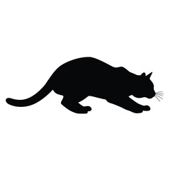 Fototapeta premium Silhouette of a cat crouching, isolated on white background