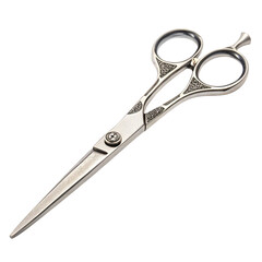 Obraz premium Ornate silver hair cutting shears with decorative handle isolated on transparent background