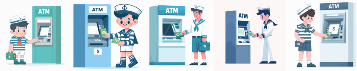 vector of sailor taking money from atm