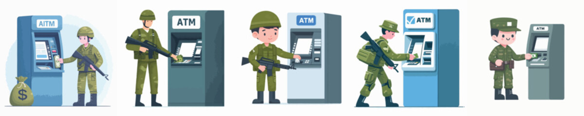 vector of soldier taking money from atm