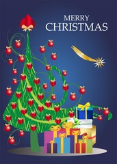 Composition with a Christmas tree and a Christmas inscription