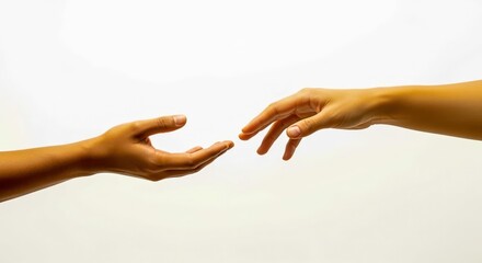 Reaching Hands Concept: Two Hands Almost Touching on a Clean, Minimalist White Background