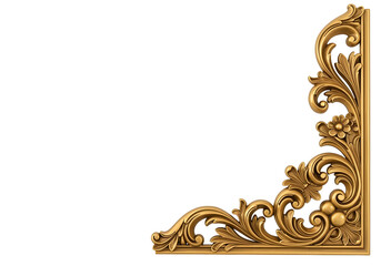 Ornate golden baroque corner element with intricate floral details on a clean white background, photographed in high resolution under soft studio lighting.