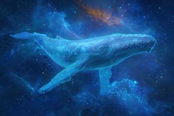 Fototapeta premium Humpback Whale in Nebula, Cosmic Ocean, Deep Blue Space Art