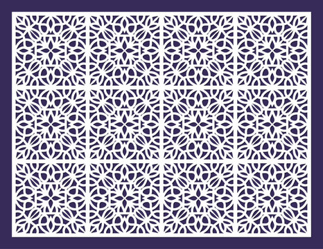 Intricate geometric pattern with repeating floral motifs, white on dark purple background vector