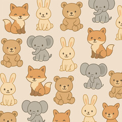 Cartoon Style Cute Animal Character Seamless Pattern for Textile Print