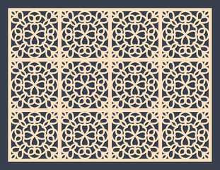 Obraz premium Intricate geometric pattern with floral motifs, laser cut design, ornamental background, decorative element vector