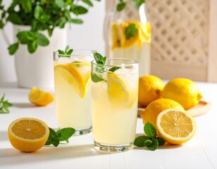 Fresh Lemonade in a Clear Glass with Citrus Slices
