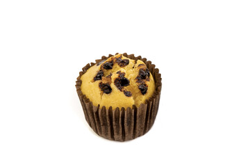 Fresh homemade delicious vanila and chocolate muffins in paper cupcake holder isolated on white background.