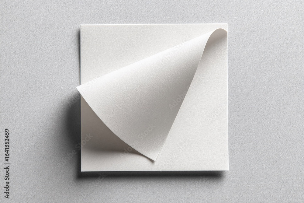 Poster plain white square paper with a corner turned down on a neutral background showcasing texture and si