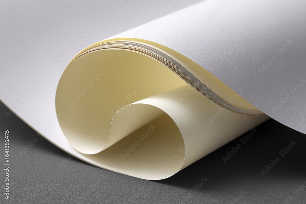 Aufkleber smooth curve of yellowed paper on a dark surface in a well-lit workspace
