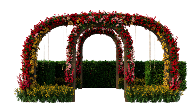 Celebrate Chinese New Year With Colorful Floral Arches Showcasing Vibrant Blooms and Festive Elegance, transparency background isolated on transparent background