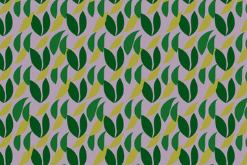 Abstract modern leaf pattern design with vibrant green, navy, and pink tones, ideal for contemporary wallpaper and fabric design.