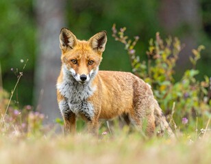 Obraz premium Close-up of a Young Red Fox Standing in a Snowy Forest