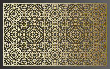 Intricate golden metal lattice with repeating geometric and floral patterns, a decorative screen vector