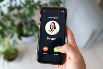Accepting incoming call from the doctor. Concept of health issue.