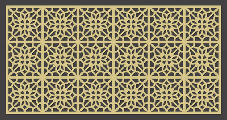 Geometric pattern laser cut screen with intricate floral motifs and repeating symmetrical design elements vector © Laiju Akter