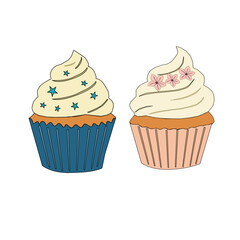 seamless pattern with cupcakes. Cupcake seamless pattern. Set Of cupcake. Cute Cupcakes Seamless Pattern. Vector illustration of cupcakes. Set of cakes.