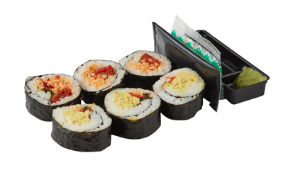 Japanese rice balls, sushi wrapped in seaweed cut out isolated transparent background