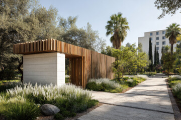 Fototapeta premium modern urban fence designed to create digital aura for protection against external noise