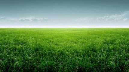 Fototapeta premium Lush Green Grass Field Under a Bright Sky: A Serene and Peaceful Landscape