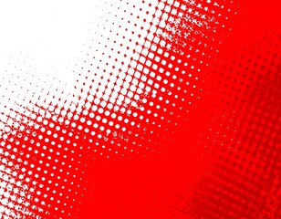 Abstract red and white halftone pattern design.