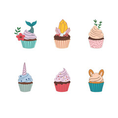 seamless pattern with cupcakes. Cupcake seamless pattern. Set Of cupcake. Cute Cupcakes Seamless Pattern. Vector illustration of cupcakes. Set of cakes.