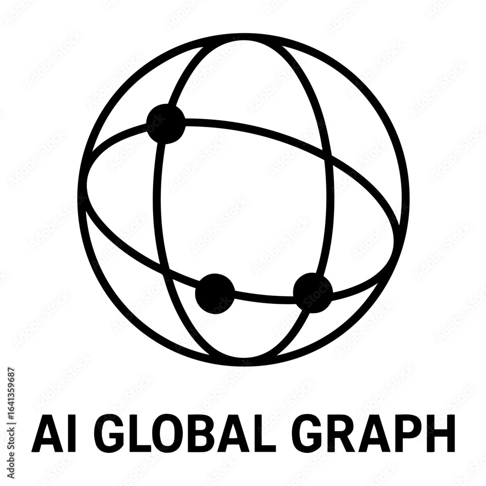 Poster silhouette vector ai icon illustration of a global network sphere with intersecting lines and three 