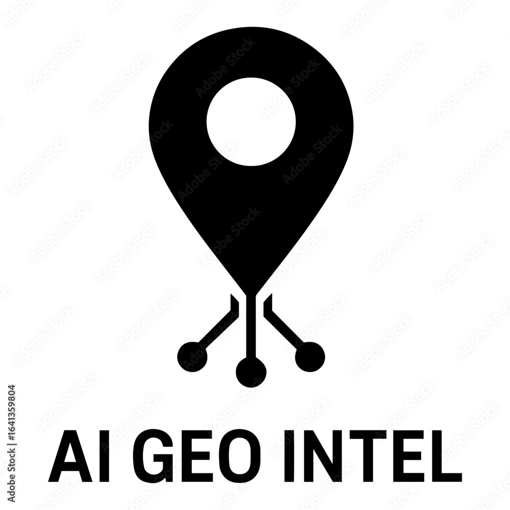 Poster silhouette vector ai icon illustration of a black location pin with a network connection at the bott