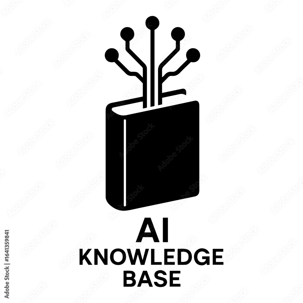 Poster silhouette vector ai icon illustration of a book with a circuit board emerging from it with black co